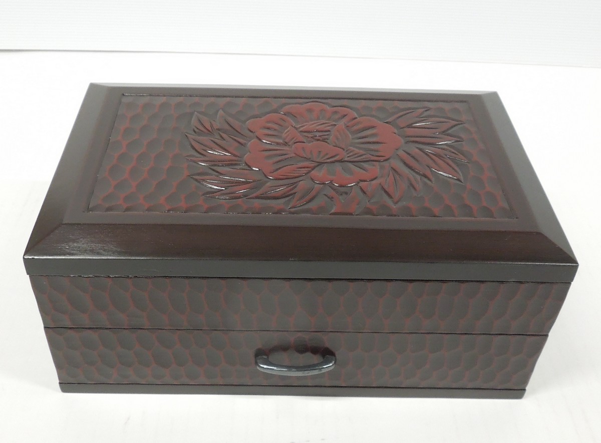 木製 宝石箱 鎌倉彫 鏡付き ほ-19 ジュエリーボックス