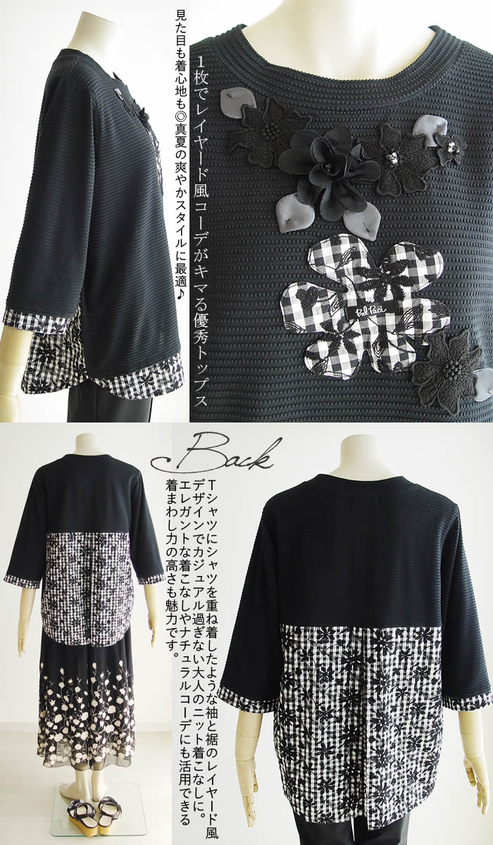 日本製 洗える ベルパーチ Belpaci お花ドット綿ニットチェック