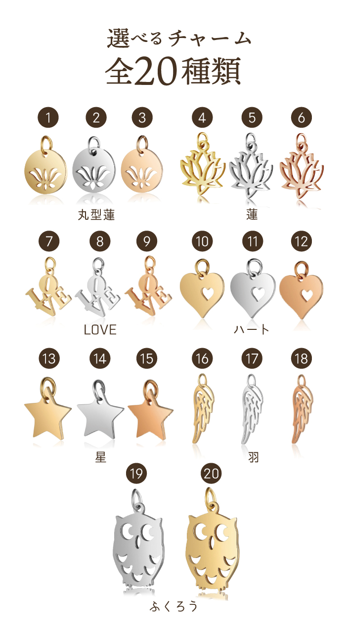 チャームの種類 チャーム付き メモリアルカプセル フォトボックス付き 遺骨カプセル 刻印 