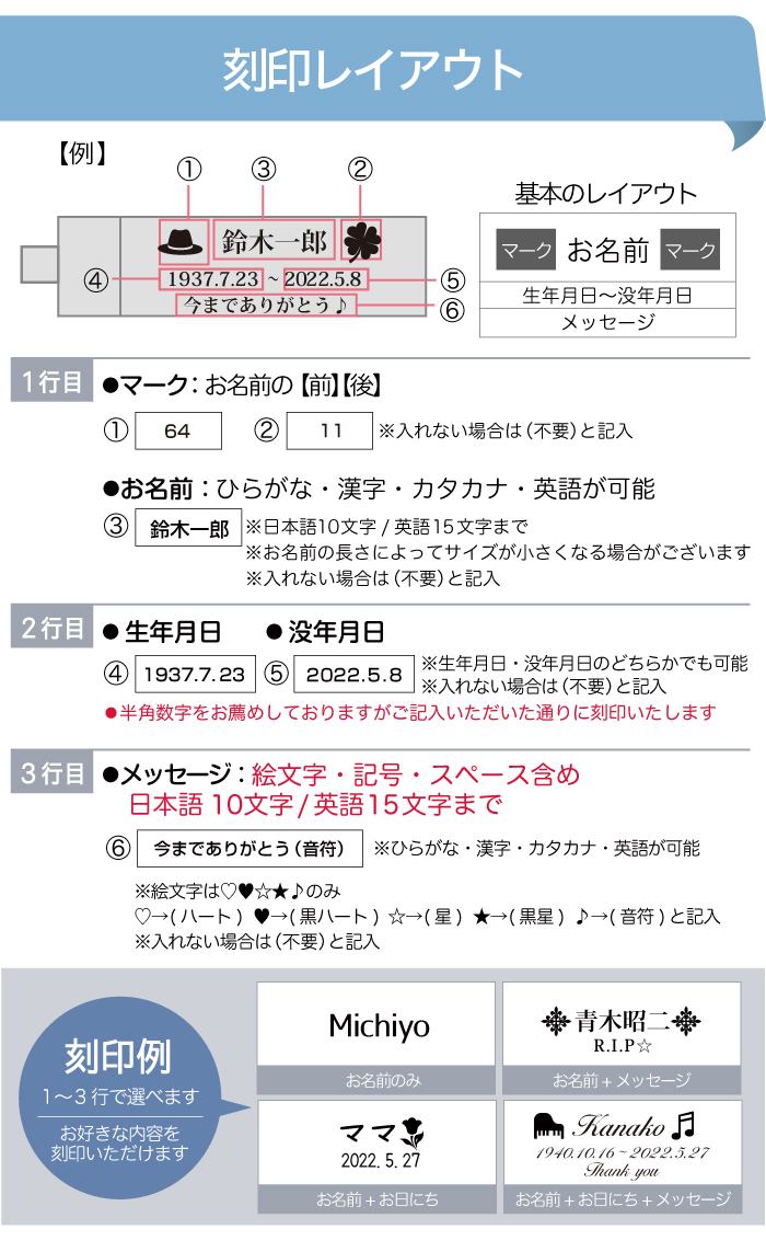 刻印レイアウト【ガラス管付】ステンレス 遺骨ペンダント 全4色  3行刻印 