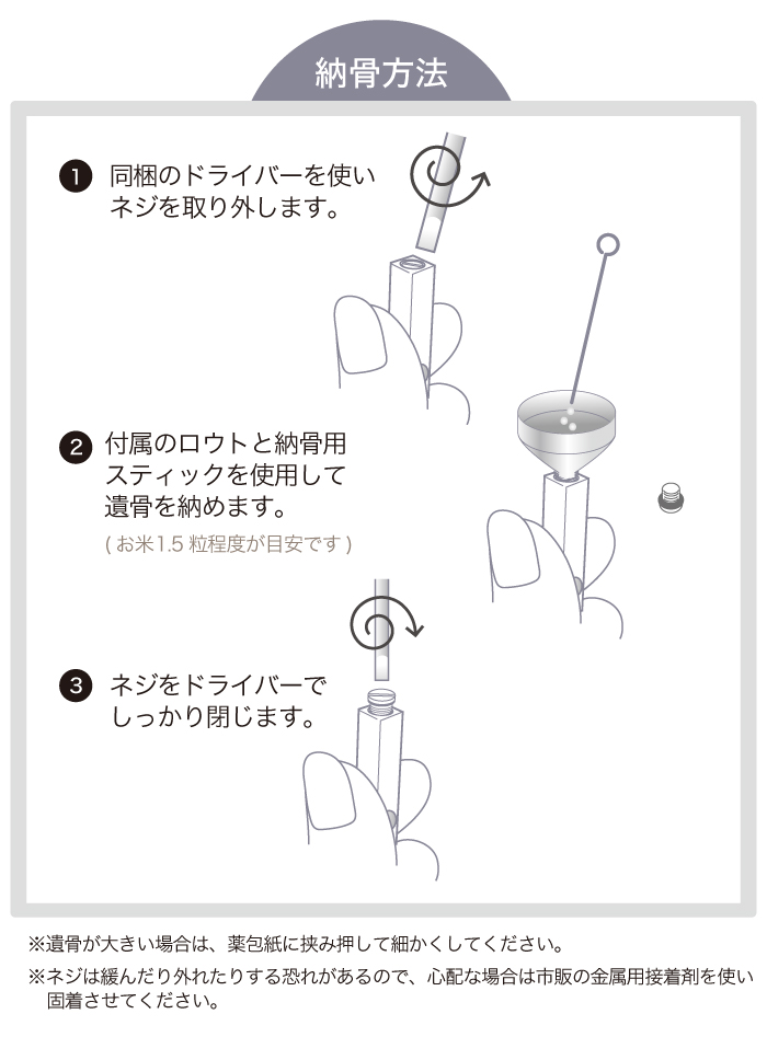 メモリアルジュエリー レクタングル 納骨方法