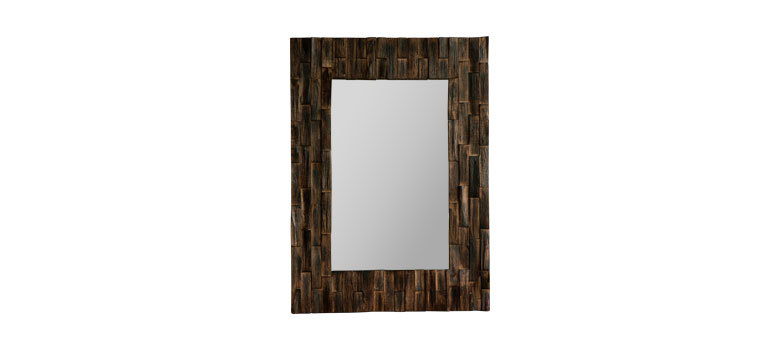 鏡 壁掛け 木製 フレーム 長方形 チークウッド ブラウン Lサイズ