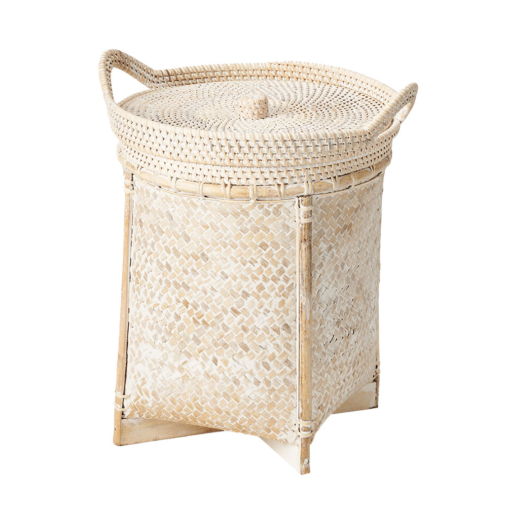 昭和レトロ ラタン ごみ箱 籐家具 バスケット 収納ケース 木製 ダストボックス バスケット かご 約 18L ラタン バンブー 籐 竹 ふた 持ち手 付