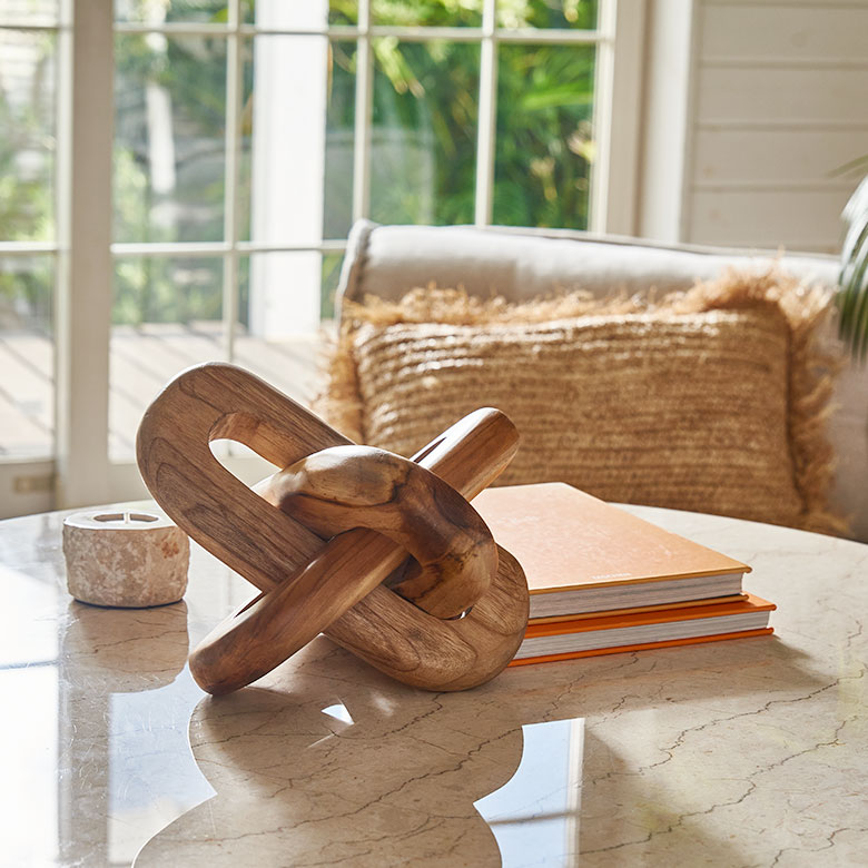 オブジェ 置物 木製 チェーンリング デコレーションオブジェ チーク材