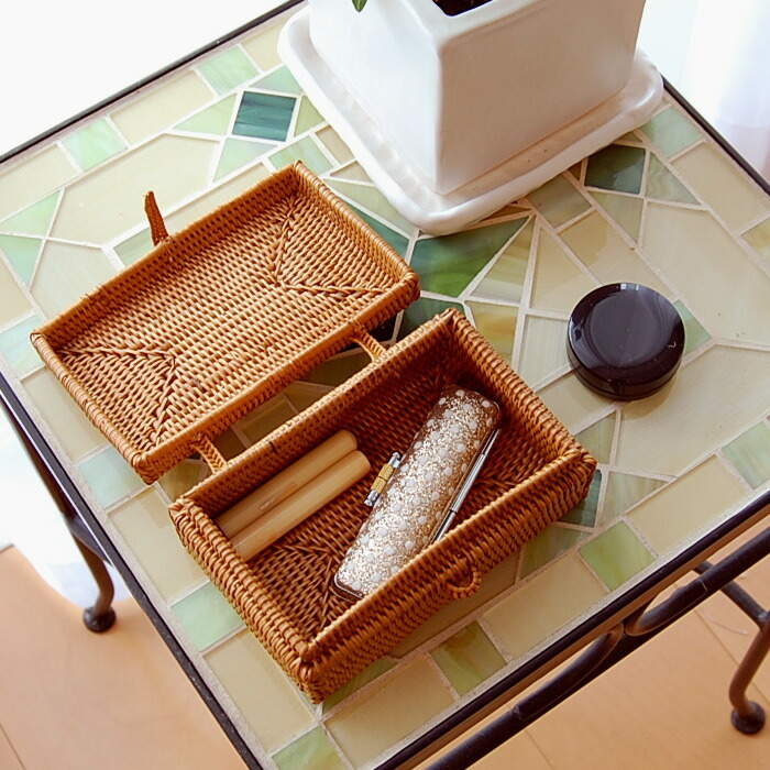 アタ小物入れセット絶対お得！ アタ 編まれた 長方形 フタ付き小物入れミニケース 2233 : アジア工房