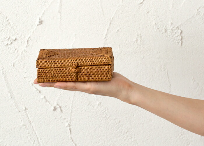 アタ小物入れセット絶対お得！ アタ 編まれた 長方形 フタ付き小物入れミニケース 2233 : アジア工房