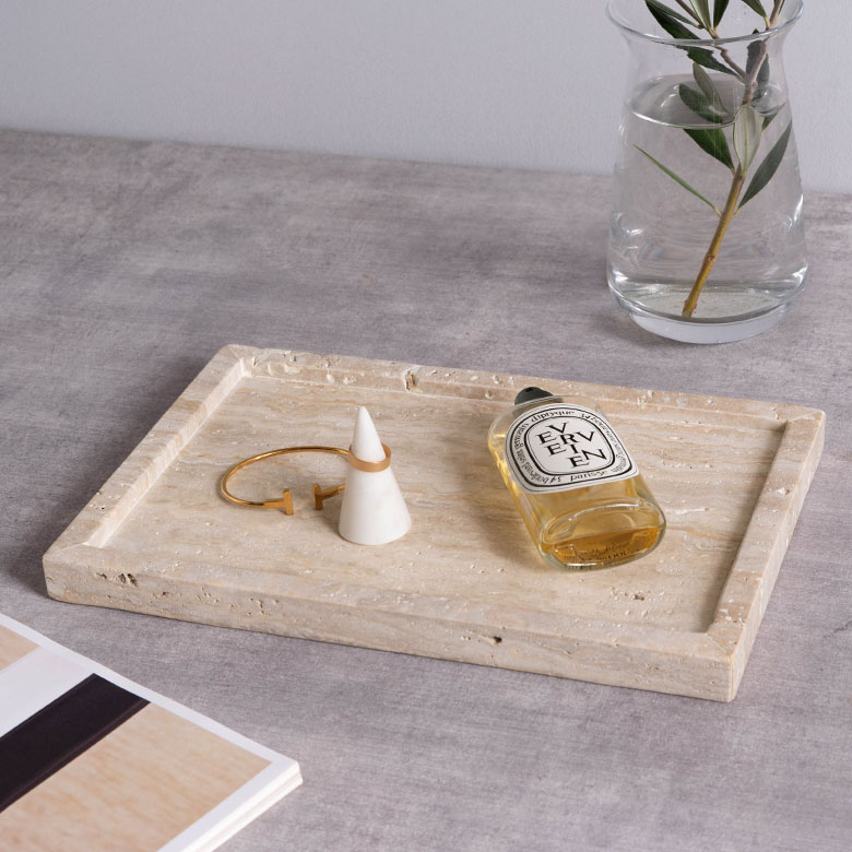 大理石 アクセサリートレイ Lサイズ トラバーチン プレート 小物入れ