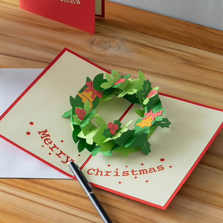 Kintaro　クリスマスカード　リース クリスマスカード 立体 ポップアップ リース クリスマスリース