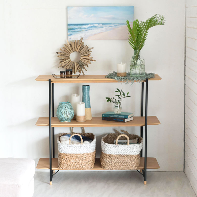 天然木(突板)オープンシェルフ 3段[オーク/ウォルナット]