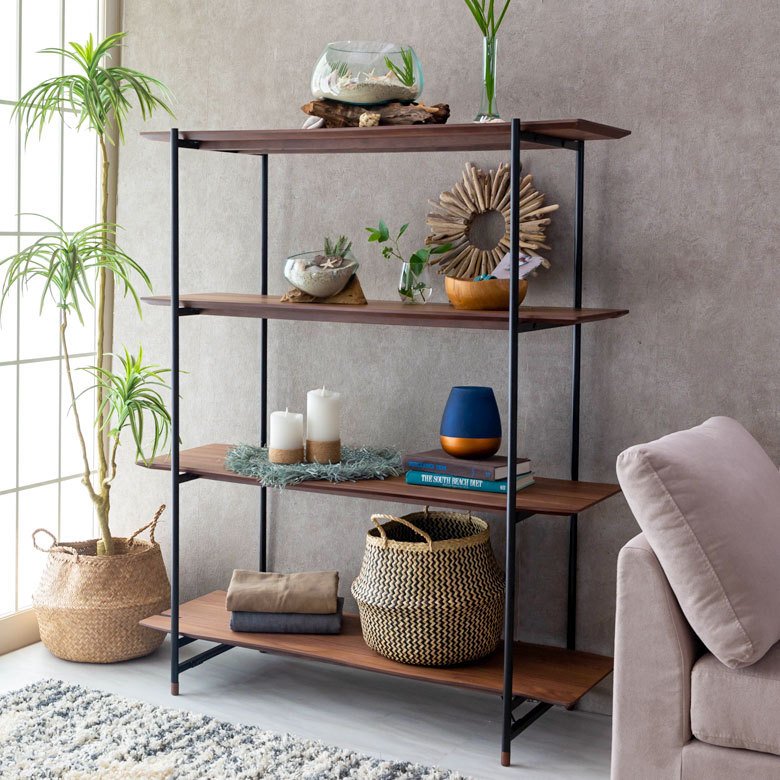 天然木(突板)オープンシェルフ 4段[オーク/ウォルナット]