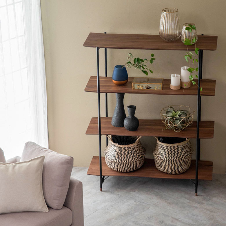 天然木(突板)オープンシェルフ 4段[オーク/ウォルナット]