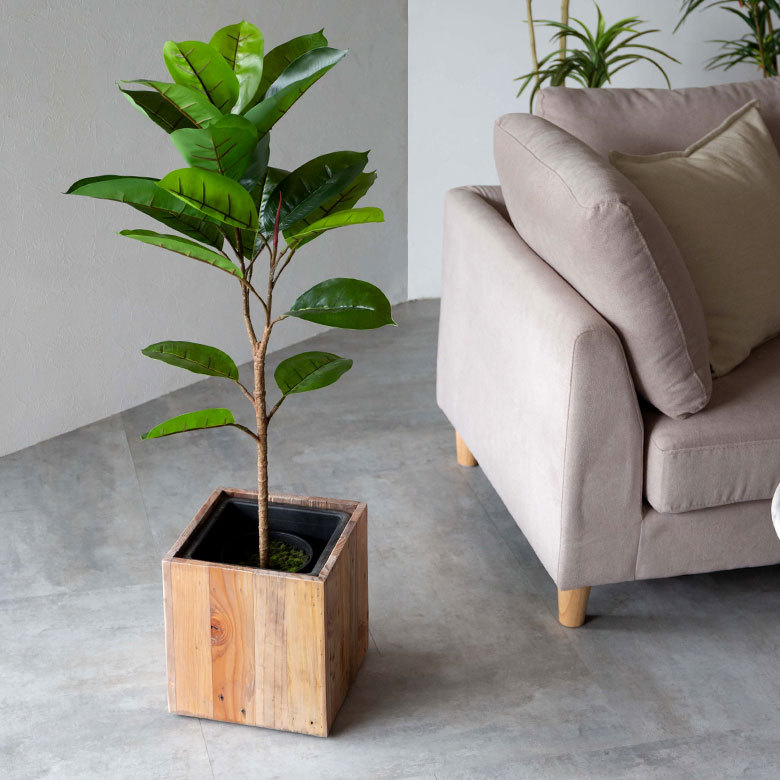 フェイクグリーン ゴムの木 高さ 95cm 鉢付き 観葉植物 グリーン 99089