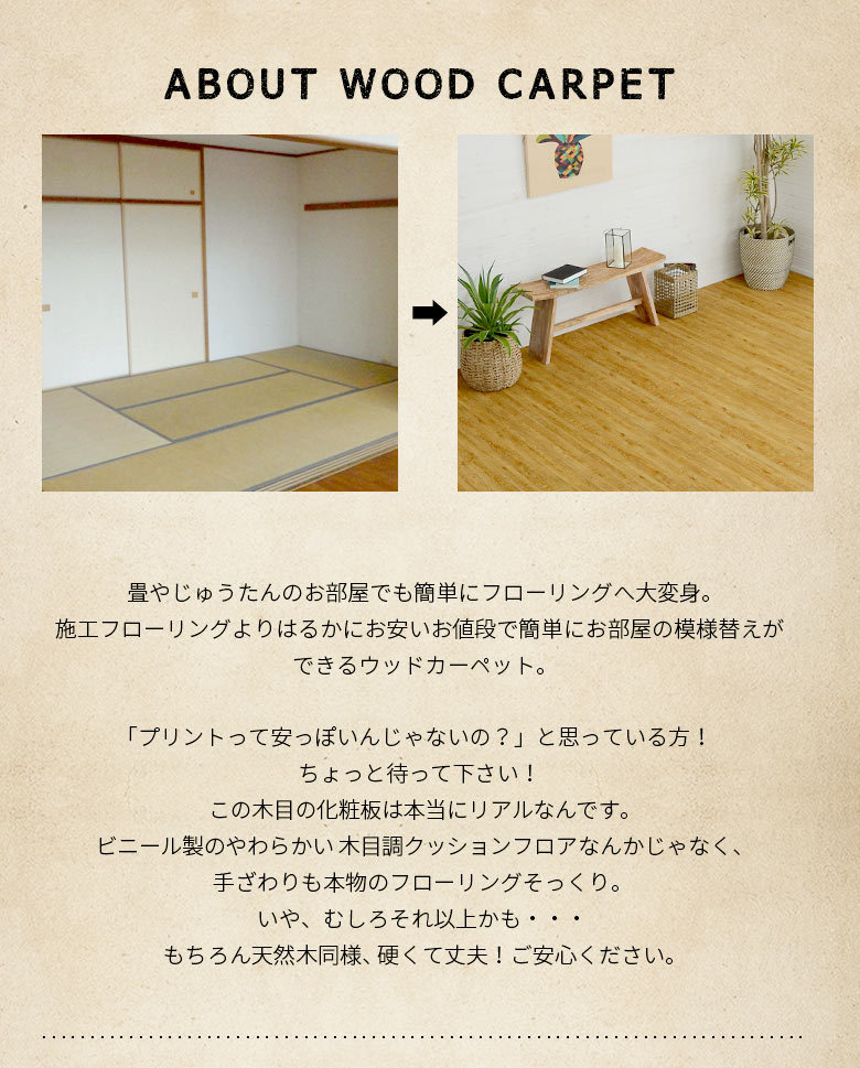 本物そっくりプリント化粧板ウッドカーペット