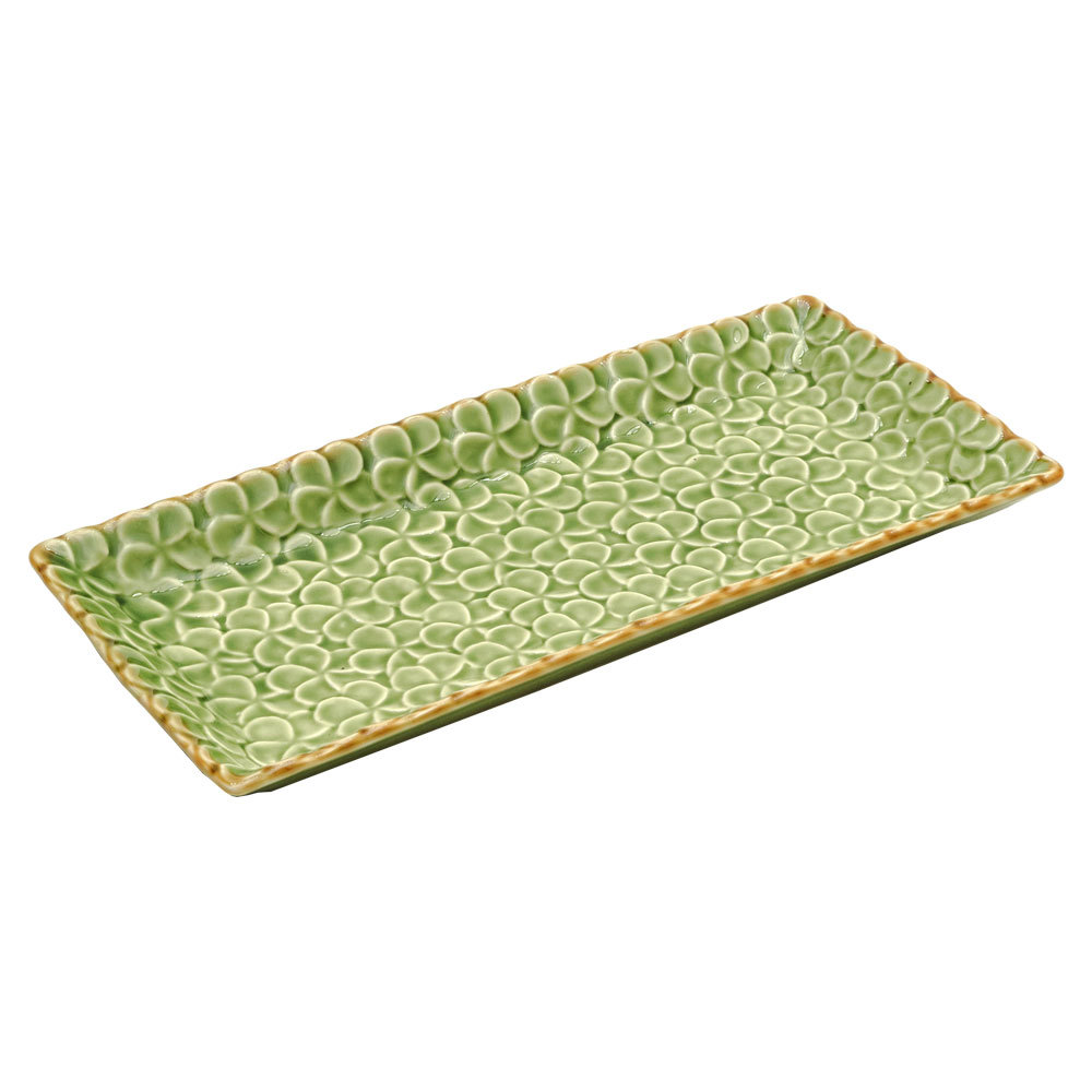 長角皿 プルメリアモチーフ Mサイズ 25.7cm×12.1cm ホワイト グリーン 陶器製 pl5-668｜asia-kobo｜03