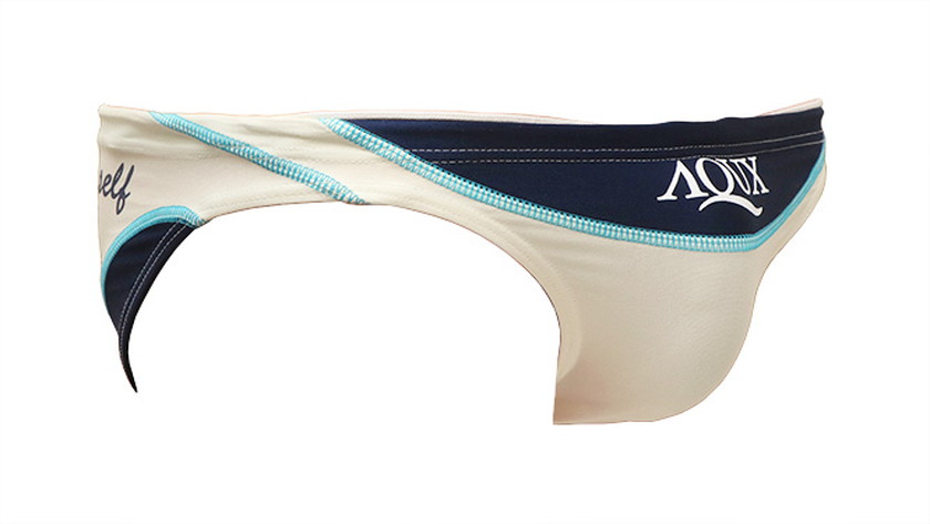 AQUX 競パン メッシュビキニ【実質Sサイズ】白x青x赤 透けパン AQUX 競パン 水着 ポロパン XLサイズ / EGDE surfblade asics