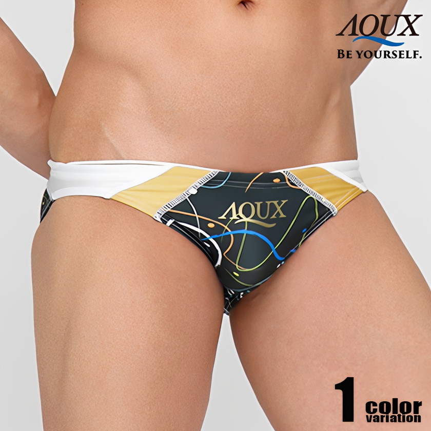 AQUX(アックス)競泳水着　ホワイト×ブラック×グレー　Vパン・競パン　S AQUX/アックス Splash Wave 