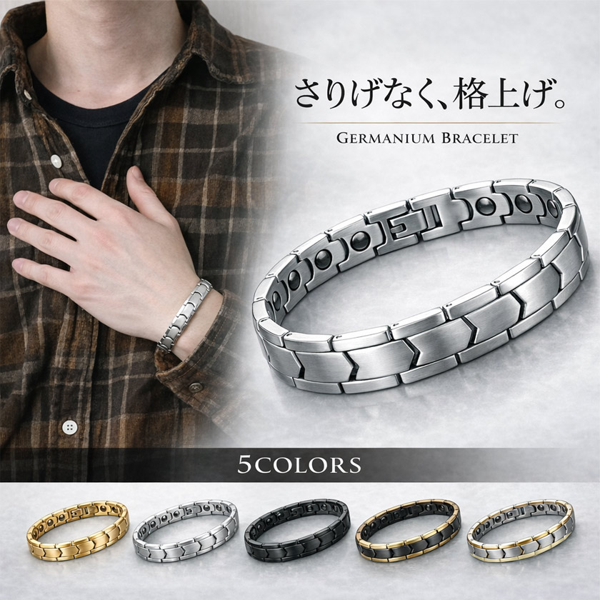 ネコポス便送料無料 ゲルマニウムブレスレット ステンレス 磁気 箱付き