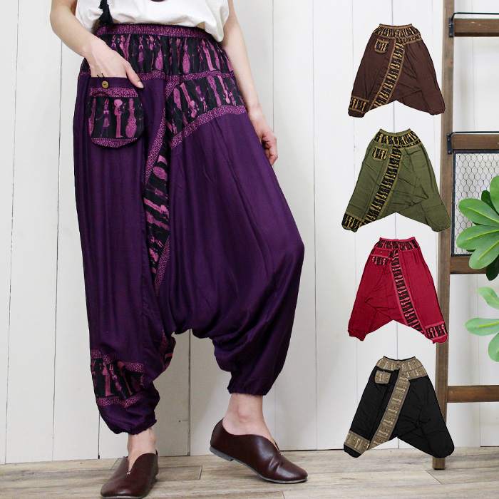 ボトムス ロングパンツ レディース エジプトプリントポケット
