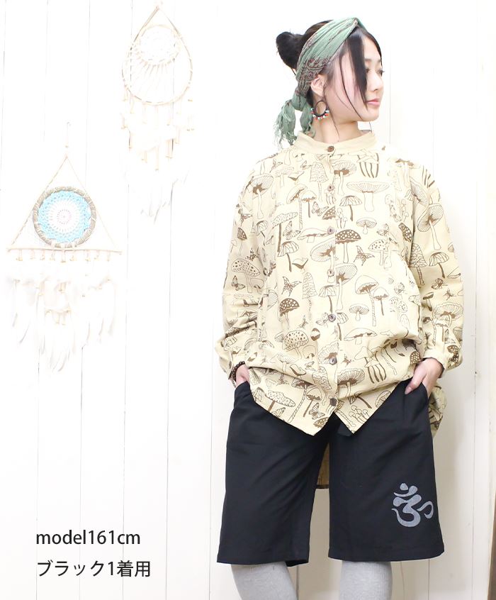 SPT ショートパンツ ハーフパンツ 黒 短パン 梵字 レディース