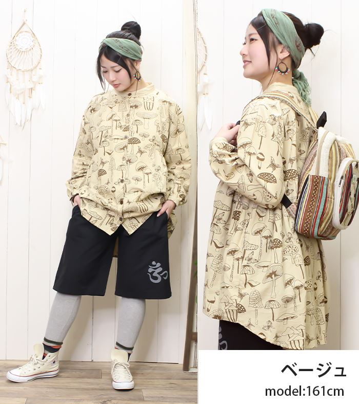 SPT ブラウス カーディ チュニック 柄シャツ きのこ ノスタルジック