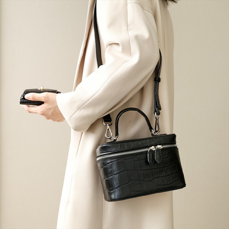 バニティバッグ レディース 本革 クロコ型押し レザー ショルダーバッグ 2Way 斜めがけ ストラップ バニティバッグ レディース 本革 クロコ型押し レザー ショルダー