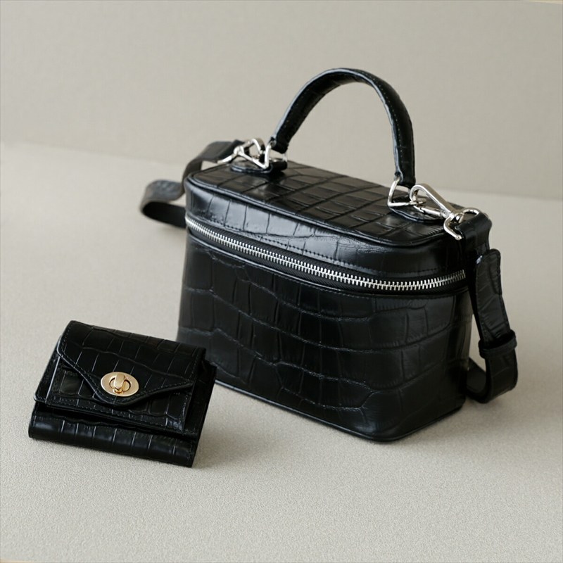 バニティバッグ レディース 本革 クロコ型押し レザー ショルダー