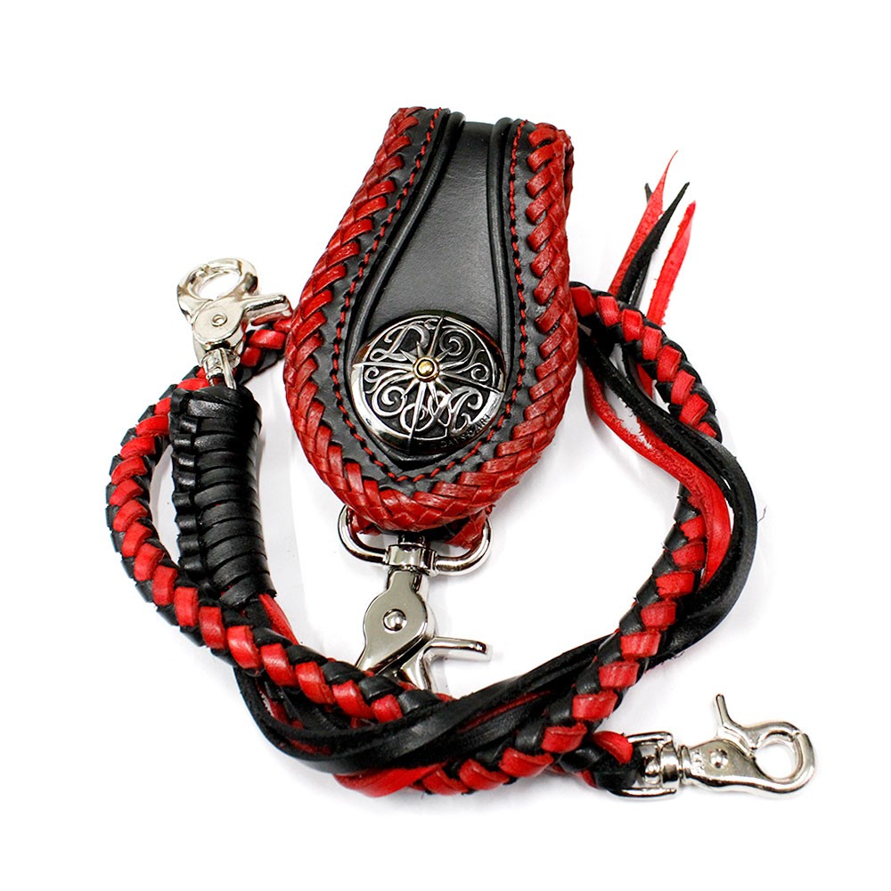 ウォレットチェーン ベルトループ セット 本革 4本編み レースアップ