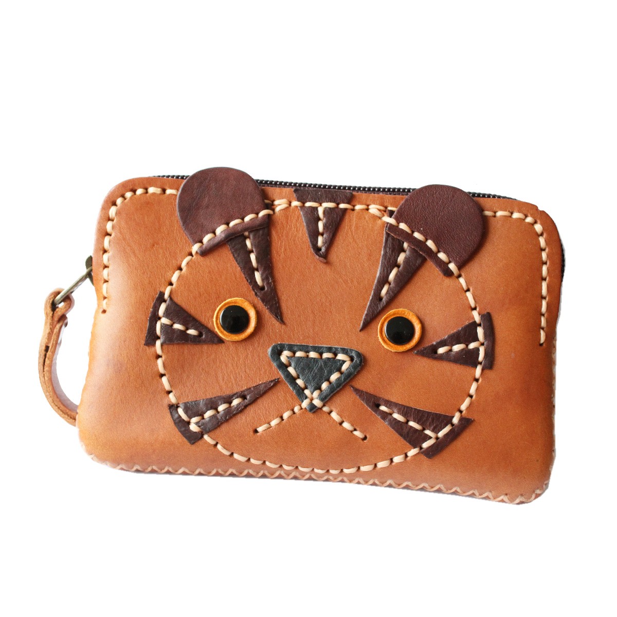 レザーポーチ 本革 猫 ネコ レディース ハンドメイド ストラップ