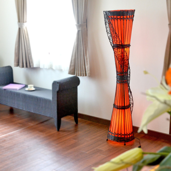 フロア照明 ラタン×バンブー 2灯式《H148.5cm W35cm》スイッチ付き