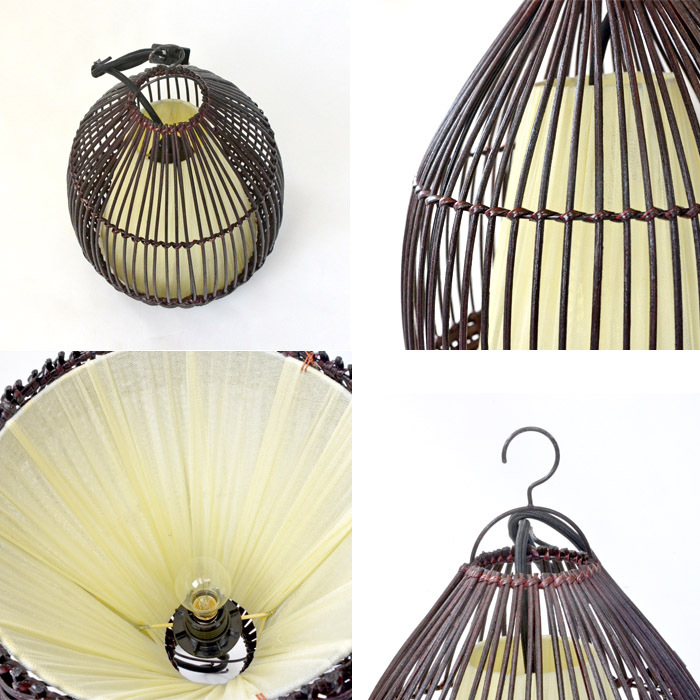 ペンダントランプ ラタン＆布 【アーモンド】 吊り下げ照明 アジアン