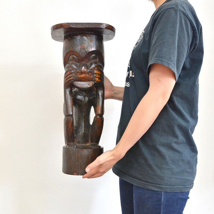 アジアン 花台 《ワヤン君》 H51〜52cm 木彫り 手彫り 置き物 