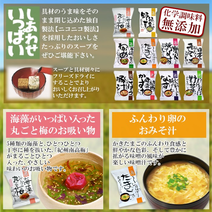 フリーズドライ しあわせいっぱいスープセット10種20食セット 化学調味料無添加 コスモス食品