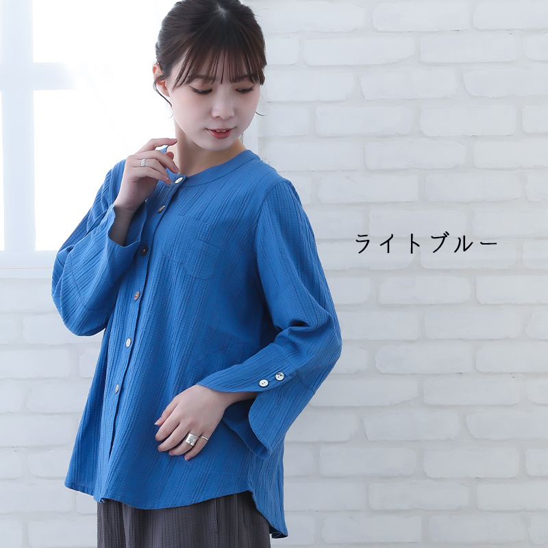 indigo ブラウス レディース 長袖 春 夏 ML 綿 レーヨン 40代 50代 60