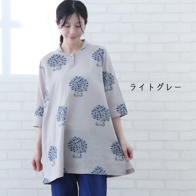 indigo チュニック 50代 60代 レディース 春 夏 7分袖 ML 体型カバー A