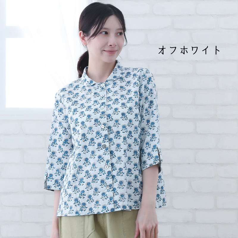indigo ブラウス レディース 七分袖 40代 50代 春 夏 花柄 ゆったり