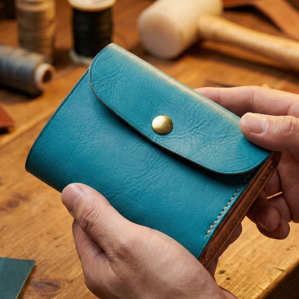 財布 二つ折り ボックス型小銭入れ パスケース付き 日本製