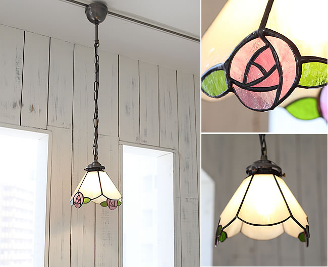 ペンダントライト 玄関 レトロ おしゃれ バラ ステンドグラス ガラス