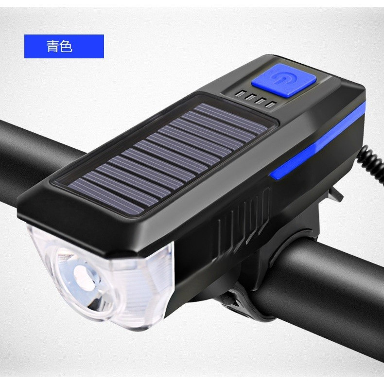 自転車 ライト バイクライト ホーン付 ソーラー充電式 USB充電 LEDライト 残量表示 ヘッドライト テールライト ハンドライト ハンドル取付け(B1LY17DLa)｜askrtech｜02