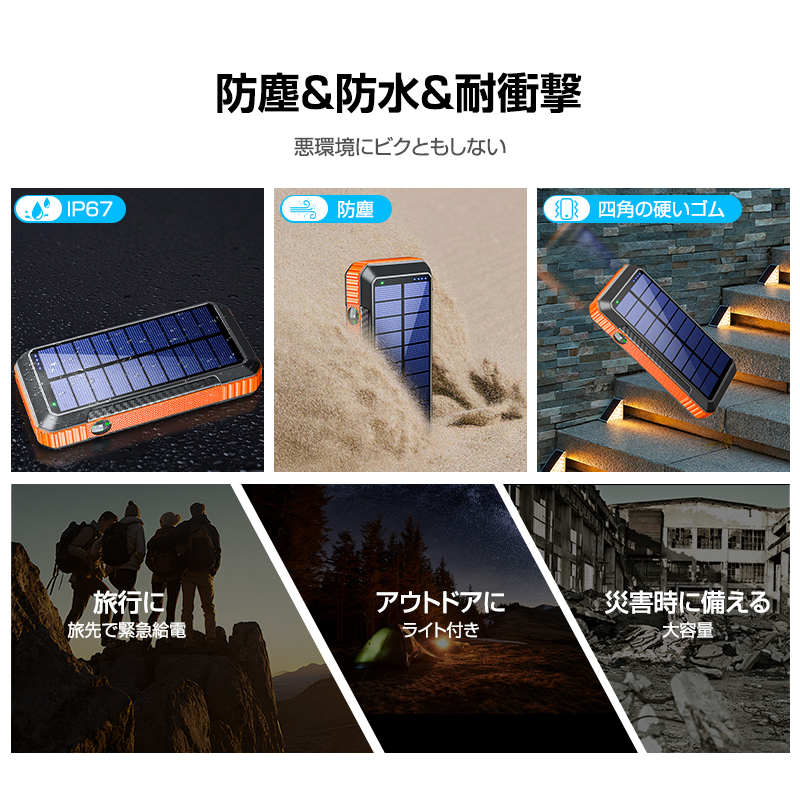 防災グッズ】ソーラーモバイルバッテリー 大容量 40800mAh