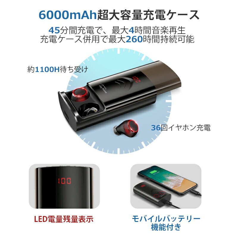 ワイヤレスイヤホン ブルートゥースイヤホン Bluetooth 5.0 両耳 左右 ...