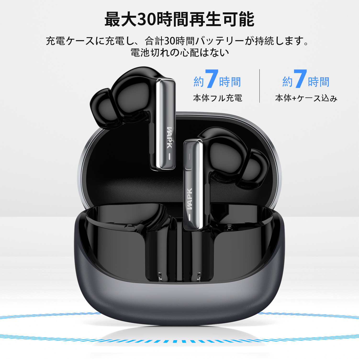 WAPIK ワイヤレスイヤホン 5.4 Bluetooth HiFi 高音質 iPhone Android