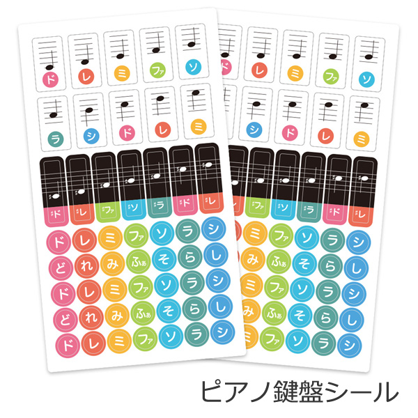 初心者向け ピアノ鍵盤シール 2枚セット 再剥離 音階ドレミ表記