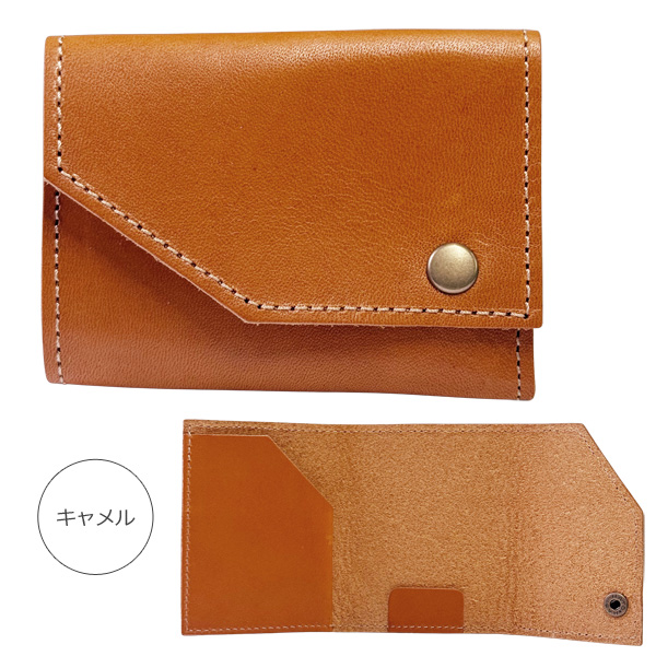 栃木レザー 三つ折り財布 本革 総手縫い ミニ財布 キャメル コンパクト財布 栃木レザー 三つ折り財布 本革 ミニ財布 ミニマムサイズ マネー