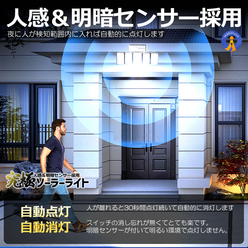 2個セット 296LED センサーソーラーLEDライト ガーデンライト 4面式 究極ライト 屋外 明るい 庭 照明 人感センサー 防水 広角 リモコン 296LED |  | 03