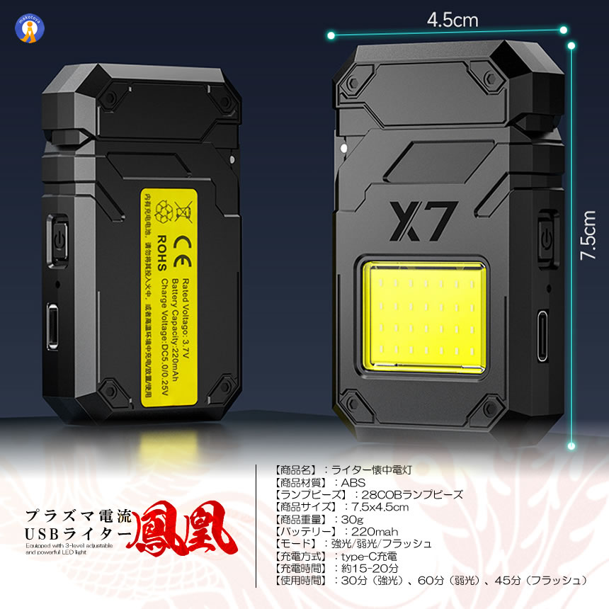 5個セット USB電熱ライター 鳳凰 LEDライト 3段階調節可能 強力 タバコ 喫煙 煙草 照明 作業灯 KARARAI |  | 11