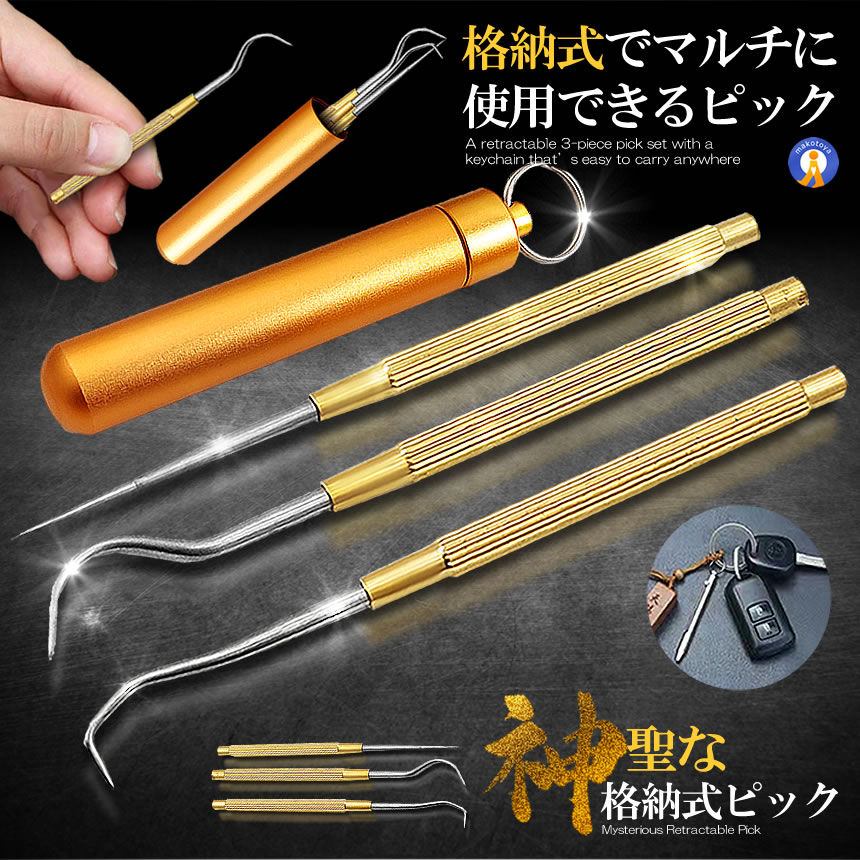 2セット 格納式 ピック セット ステンレス 爪楊枝 ケース 3種類