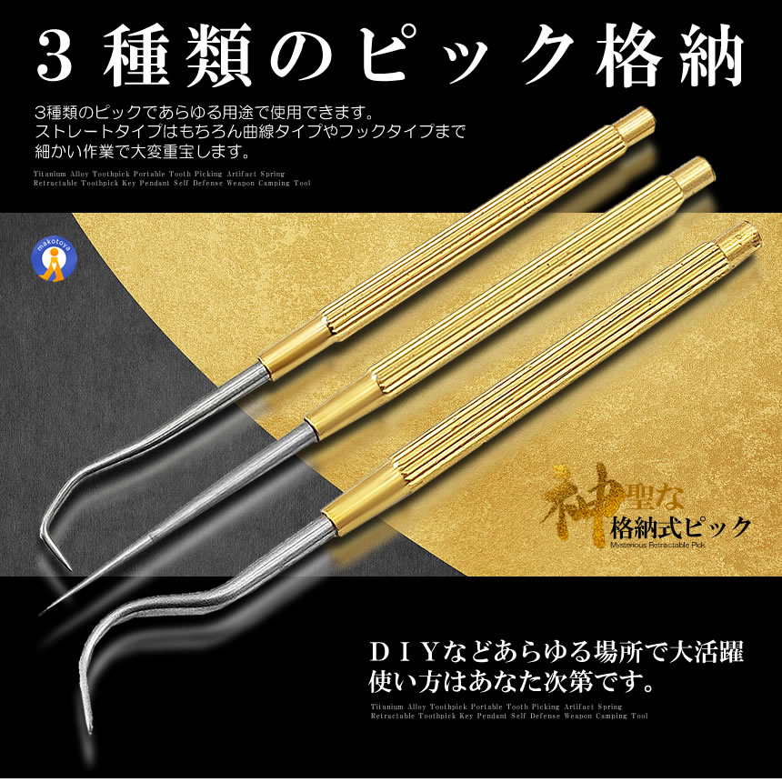 2セット 格納式 ピック セット ステンレス 爪楊枝 ケース 3種類