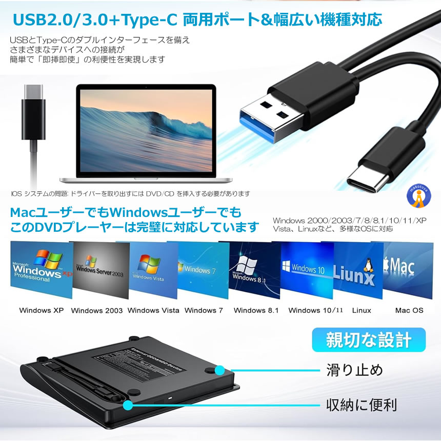 5個セット 外付けDVDドライブ 高速処理 8X DVD& 24XCD 光学ドライブ 読取 書込可 バスパワー PCDRIVE_5