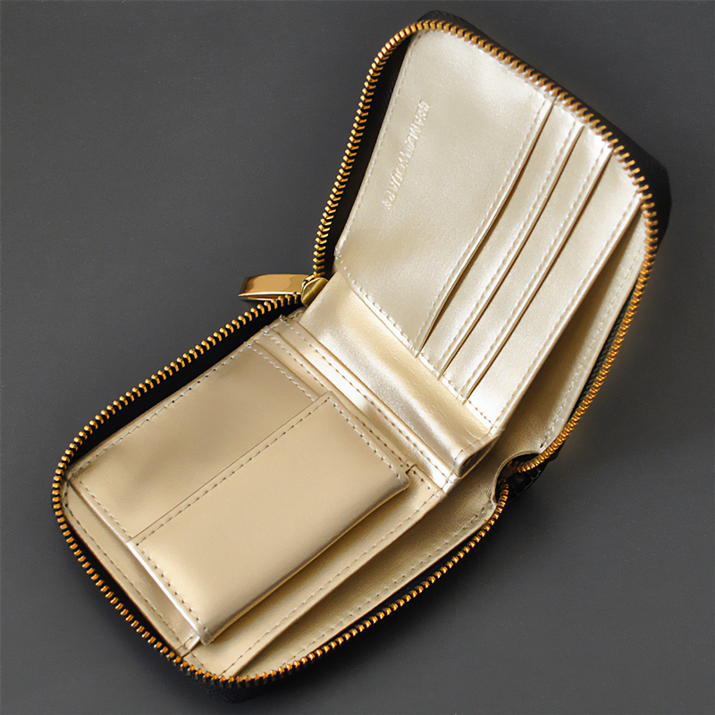 二つ折り財布 ラウンドファスナー メンズ ブラック ゴールド 蛇革