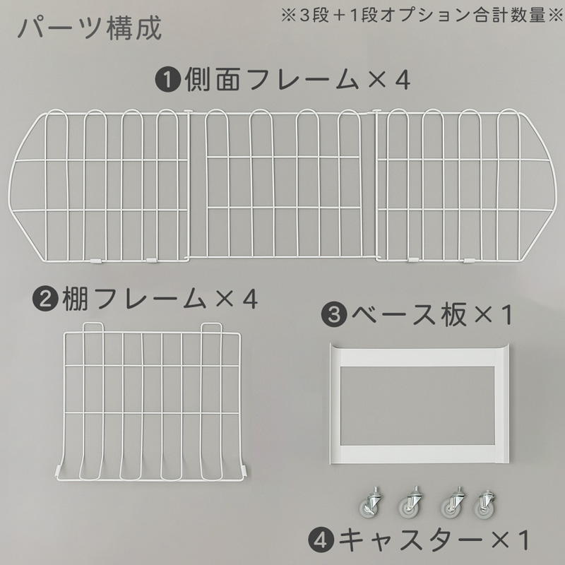 什器 ワイヤーバスケット ワゴン ラック 4段 スタッキングバスケット